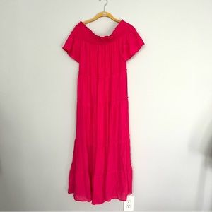 Jodifl Hot Pink Bohemian Flowy Off the Shoulder Maxi Dress Size M